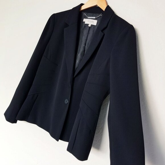 Hobbs London Single Breasted Two Button Darted Pintuck Pleats Blazer Jacket 10 - Picture 10 of 16